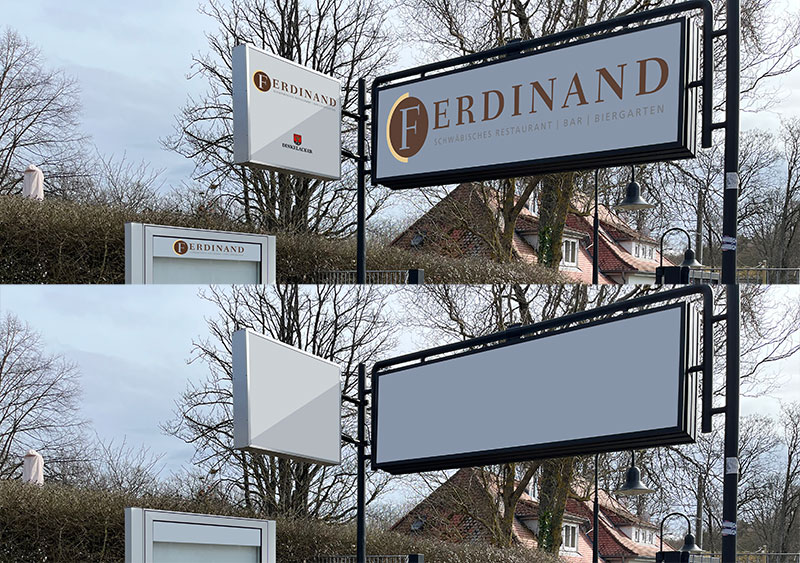 Gestaltung der Außenwerbung für das Restaurant Ferdinand auf der Waldau