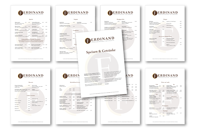 Speisekarten für das schwäbische Restaurant Ferdinand in Stuttgart Degerloch