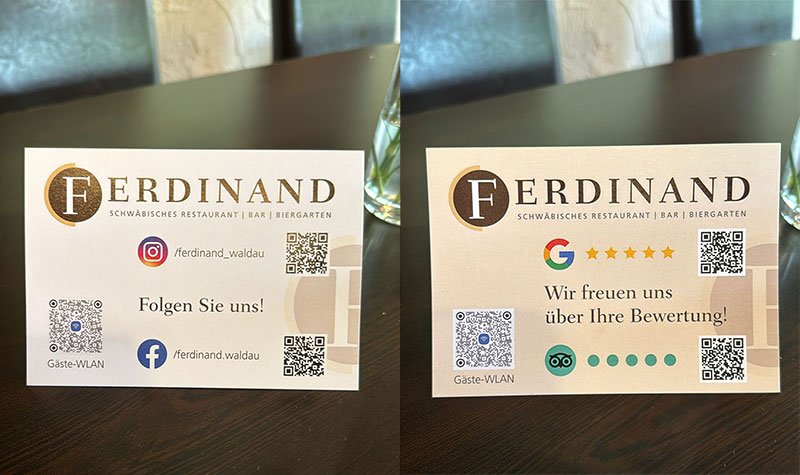 Tischaufsteller für das schwäbische Restaurant Ferdinand in Stuttgart Degerloch
